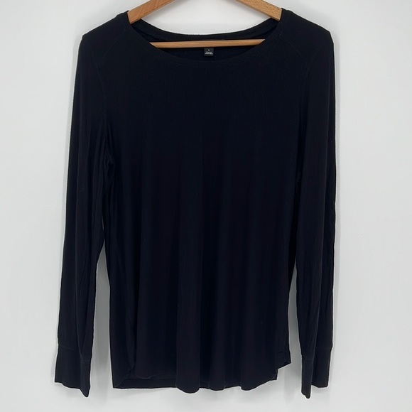 INC International Concepts Long Sleeve Ribbed Tee Black Size Large - Picture 2 of 6